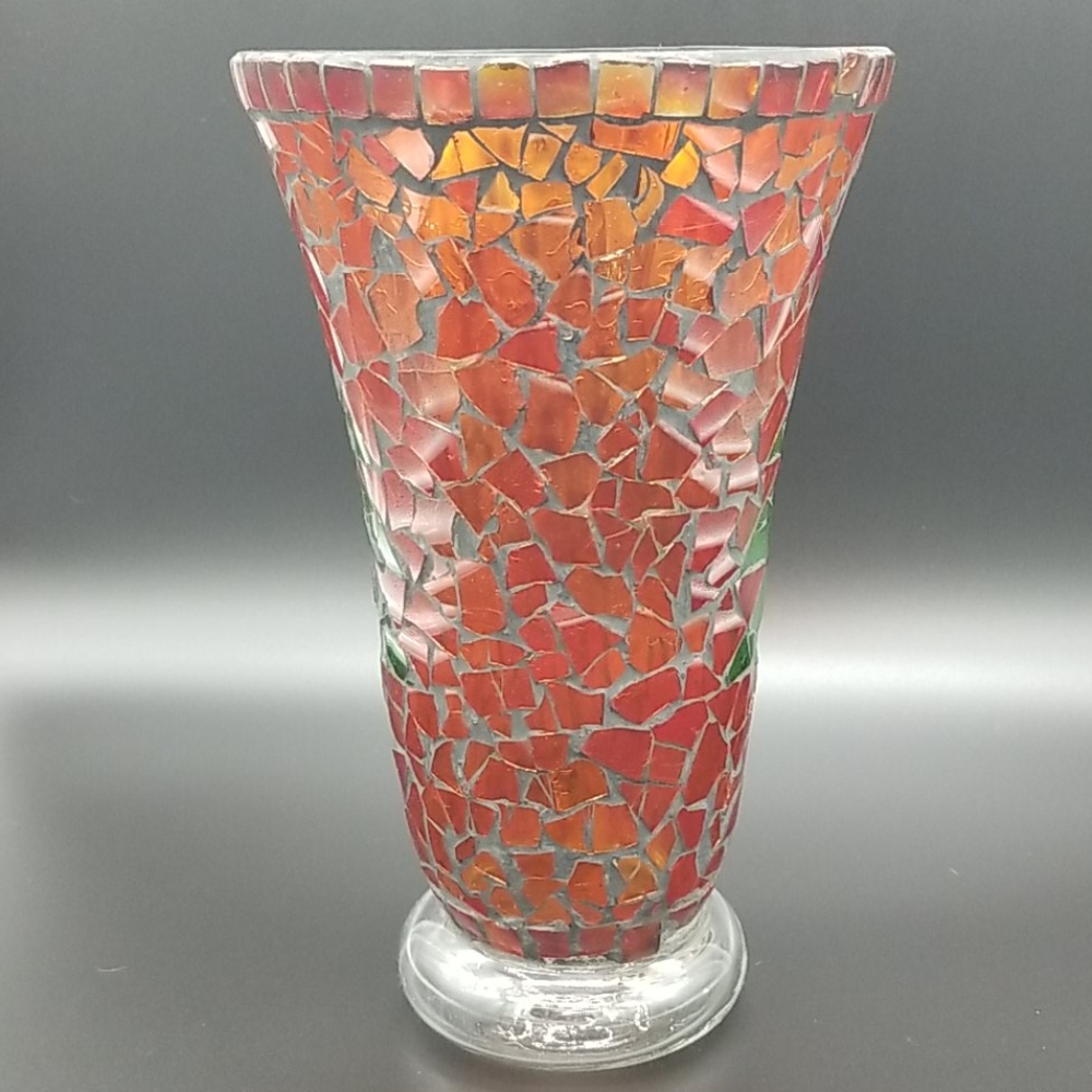 Vintage Red and Green Mosaic Tree Holiday Vase - Picture 2 of 8